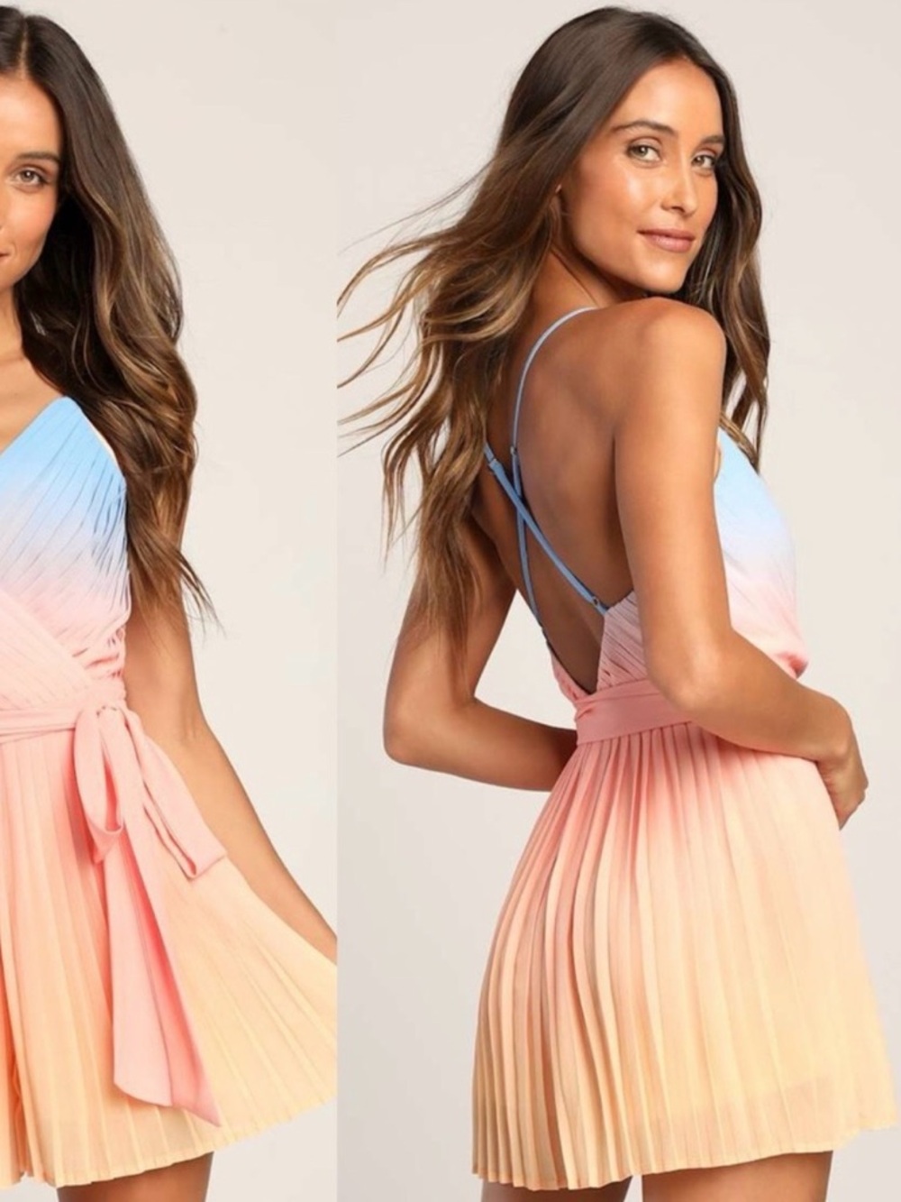 Lulu's Ombre Pink Peach Blue Pleated Mini Dress Jumpsuit